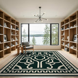 Ornate Black White Geometric Area Rug