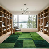 Lush Green Geometric Block Area Rug