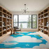 Cartoon Blue Sky Airplane Stars Clouds Kids Rug