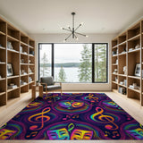 Neon Theater Masks Musical Notes Area Rug