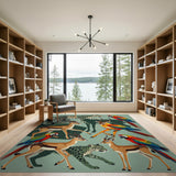 Vibrant Safari Leopard Impala Parrot Area Rug