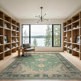 Teal Persian Area Rug with Ivory Accents