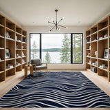 Navy White Wavy Lines Area Rug