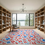 Red Blue Floral Burst Area Rug