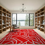 Bold Red Geometric Maze Red Area Rug