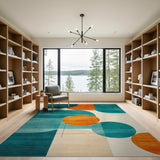 Multi-color and Patterns Teal Orange Abstract Geometric Area Rug