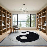 Yin Yang Shag Area Rug Black White