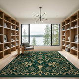 Traditional Persian Emerald Green Gold Floral Medallion Area Rug