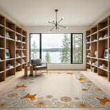 Whimsical Orange Fox Floral Border Rug