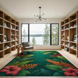 Verdant Jungle Hibiscus Area Rug