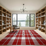 Red Buffalo Check Plaid Rug with Black Stars