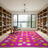 Playful Smiley Daisy Pink Area Rug