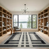 Black and White Geometric Grid Black White Area Rug
