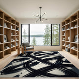 Dynamic Black Swirl Abstract Area Rug