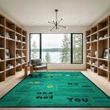Vibrant Teal Geometric Typography Area Rug
