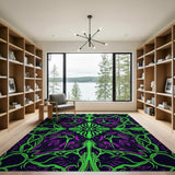 Neon Green Purple Vine Abstract Area Rug