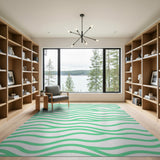 Vibrant Green Wavy Lines Area Rug