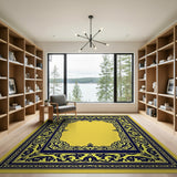 ODIKA Washable Navy & Gold Traditional Area Rug - Low Pile Non-Slip Robot Vacuum Friendly