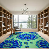 Blue and Teal Blue Teal Mandala Floral Area Rug