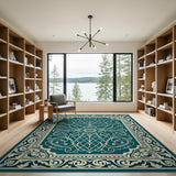 Elegant Teal Persian Rug with Ornate Borders