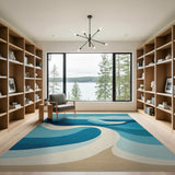 Abstract Ocean Waves Blue Teal Area Rug