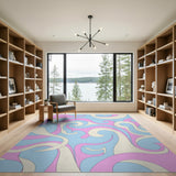 Wavy Blue Pink Abstract Area Rug