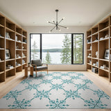 Blue and Teal Teal Snowflake Geometric Area Rug
