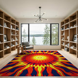 Fiery Sun Mandala Abstract Area Rug