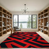 Red Bold Red Black Geometric Zigzag Area Rug