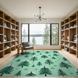 Snowy Christmas Trees Mint Green Area Rug