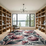 Pink Watercolor Anemone Area Rug