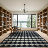 Black White Diamond Geometric Black and White Area Rug