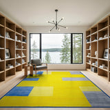 Bold Yellow Blue Gray Geometric Area Rug