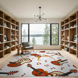 Vibrant Orange Guitar Music Notes Area Rug