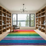 Vibrant Rainbow Horizontal Stripe Geometric Modern Area Rug
