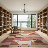 Pink Longhorn Cow Southwestern Geometric Rug