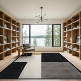 Asymmetrical Geometric Black White Gold Area Rug