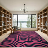 Pink Black Wavy Stripe Area Rug