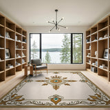 Ornate Gold Crown Sunburst Medallion Rug