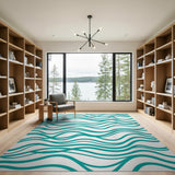 Blue and Teal Teal Wavy Lines Area Rug