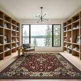 ODIKA Washable Traditional Oriental Medallion Area Rug - Burgundy/Cream Low Pile Non-Slip