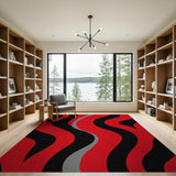Red Bold Red Wavy Abstract Area Rug