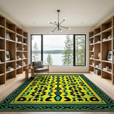 Vibrant Yellow Geometric Area Rug with Green Border