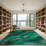 Emerald Green Gold Vein Abstract Area Rug