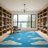 Dreamy Clouds Stars Blue Kids Area Rug