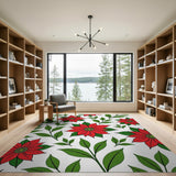 Floral Vintage Red Poinsettia Floral Pattern Area Rug