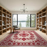 Red Elegant Red Floral Medallion Persian Rug