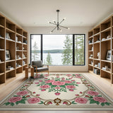 Pink Roses Ornate Floral Vintage Area Rug