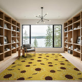 Floral Vintage Vibrant Yellow Sunflower Area Rug