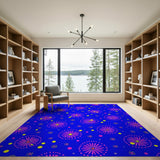 Playful Pink Daisies Yellow Bursts Blue Rug